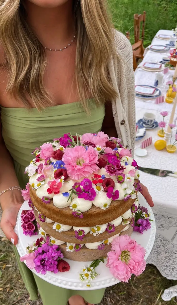 Lilyana, founder of Birdie's Baking Co., decorating a custom cake in her Columbia City, Indiana kitchen
